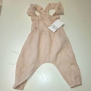 NWT - Zara Blush Pink & White Overalls - Sz 3-6 Mn